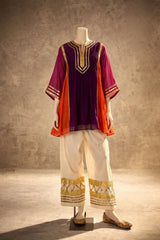 Women Designer 2 Piece Chanderi Suit Set with Lampi Lace Work