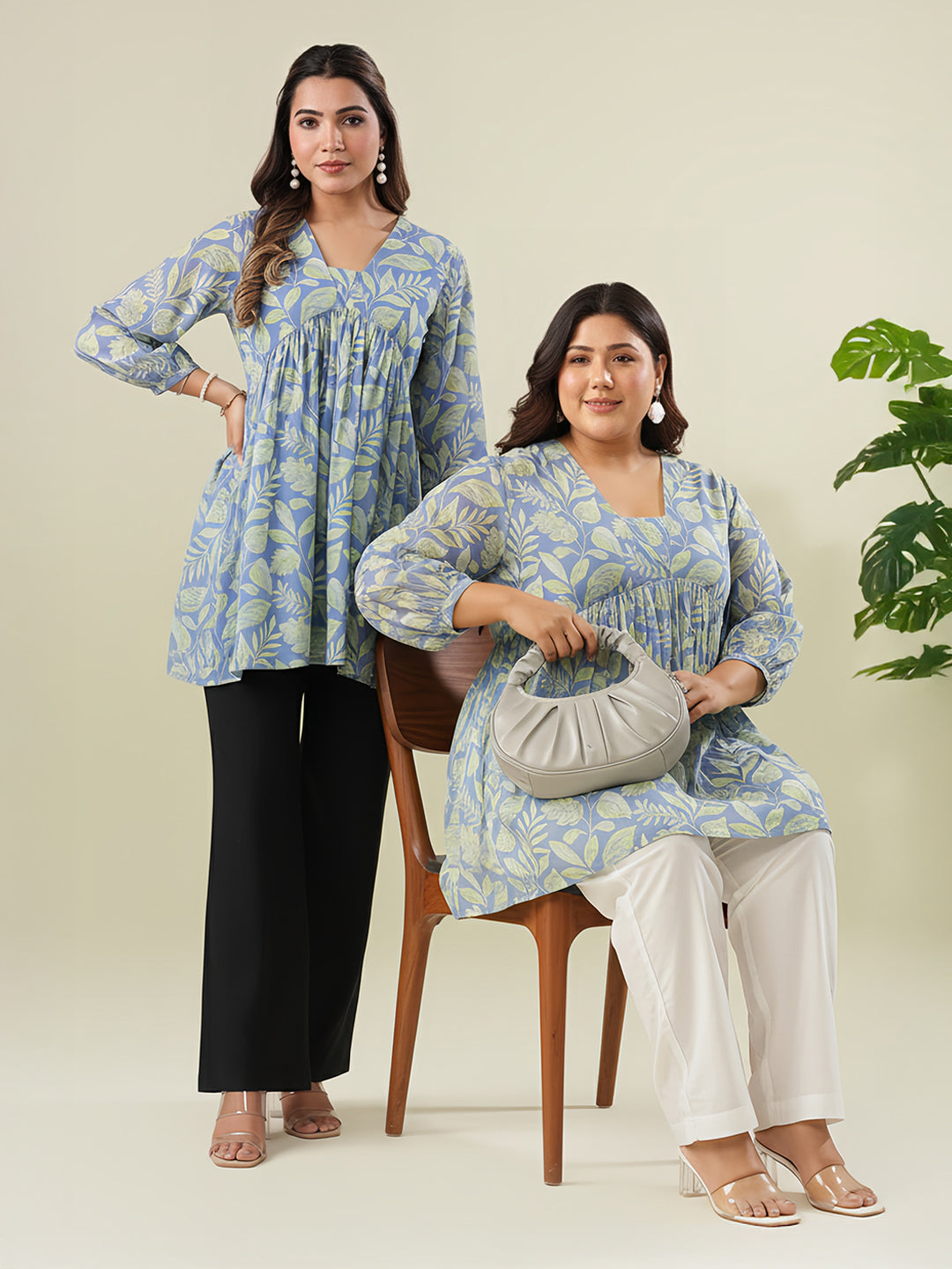 Light Blue Georgette Tropical Printed A-Line Tunic