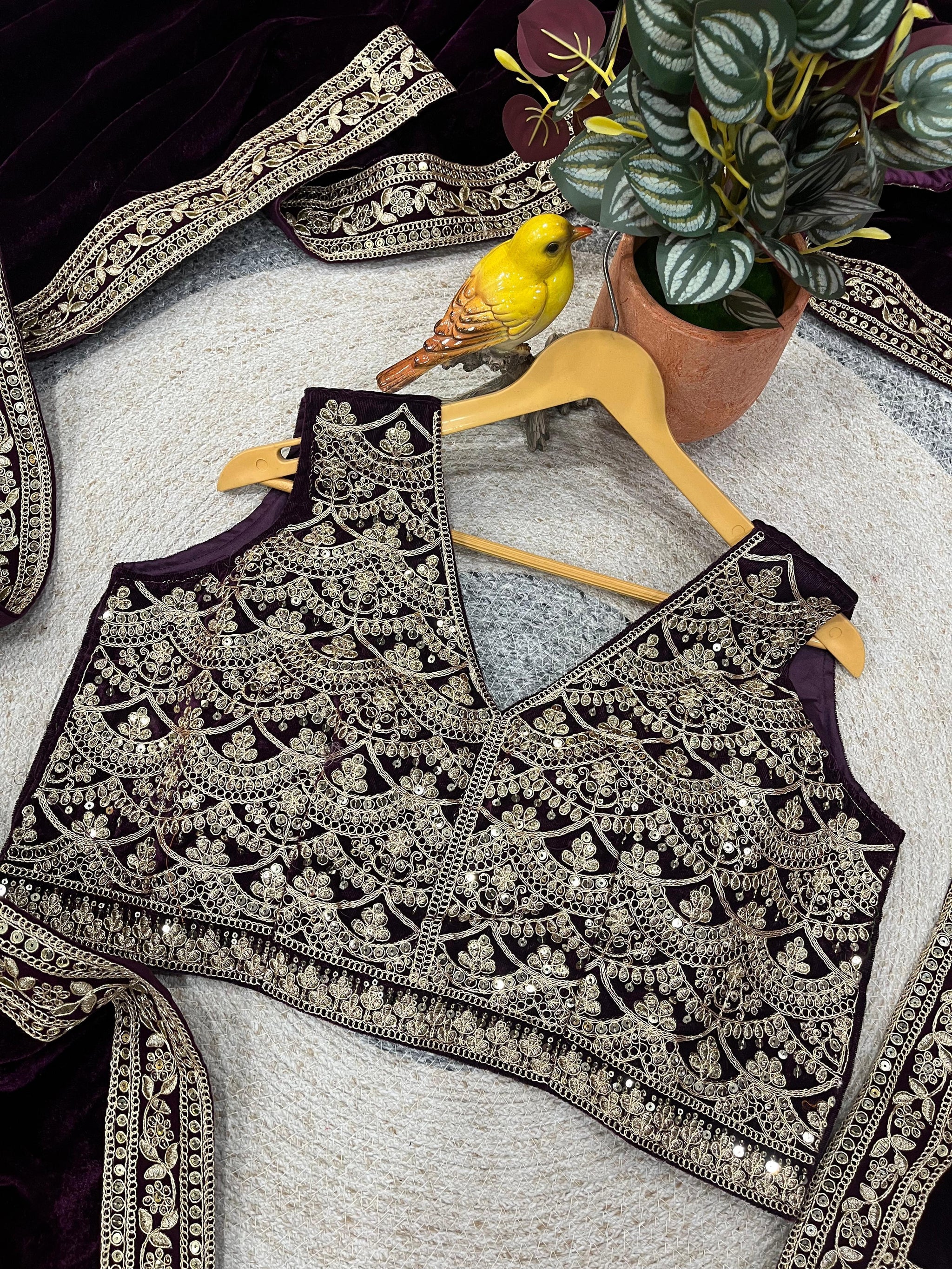 Designer Winter Special Viscose Velvet Embroidered Saree with Stitched Blouse