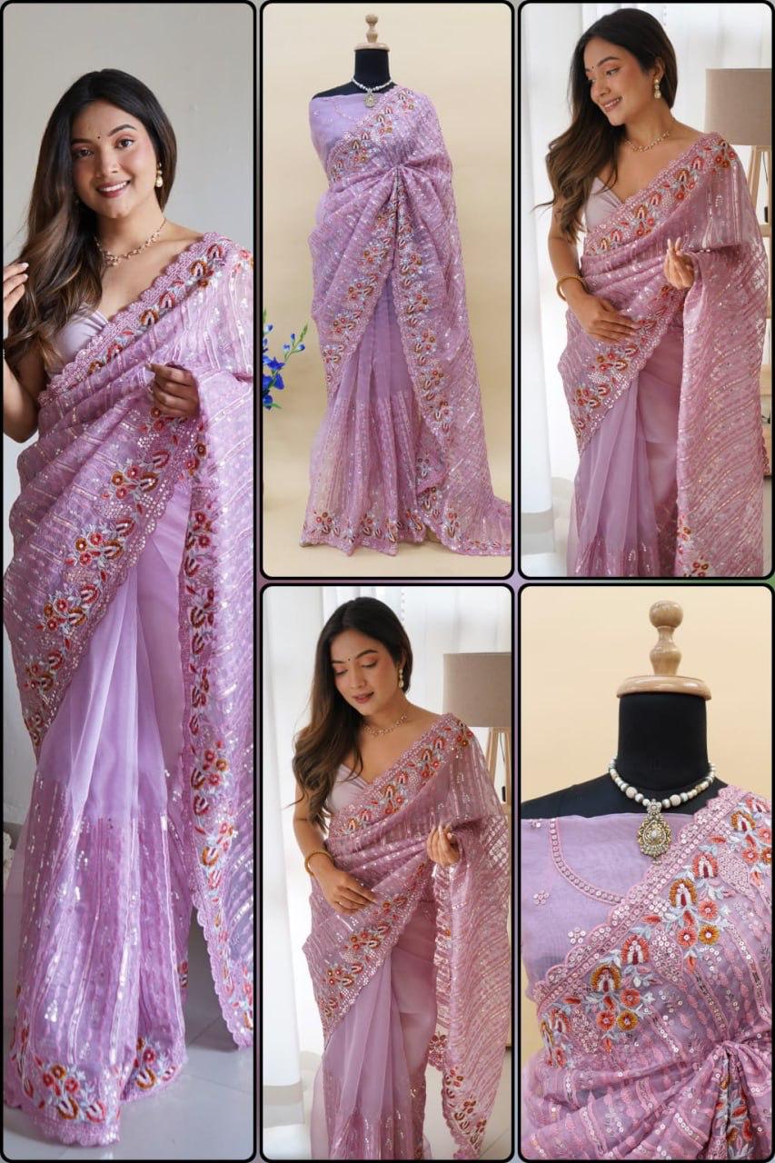 Heavy Organza Silk Designer Saree with Sequence Embroidery