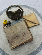 Designer Rose Gold Silk Beads & Sequins Embroidered Saree with Fancy Copper Lace Border and Unstitched Kadwa Silk Blouse