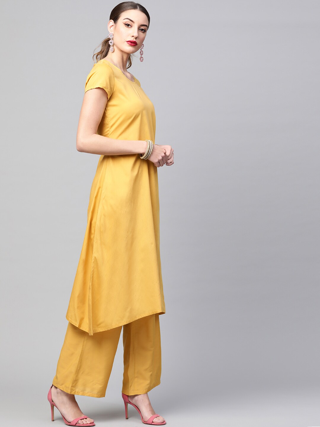 Yellow Kurta Palazzo With Dupatta - Elganza