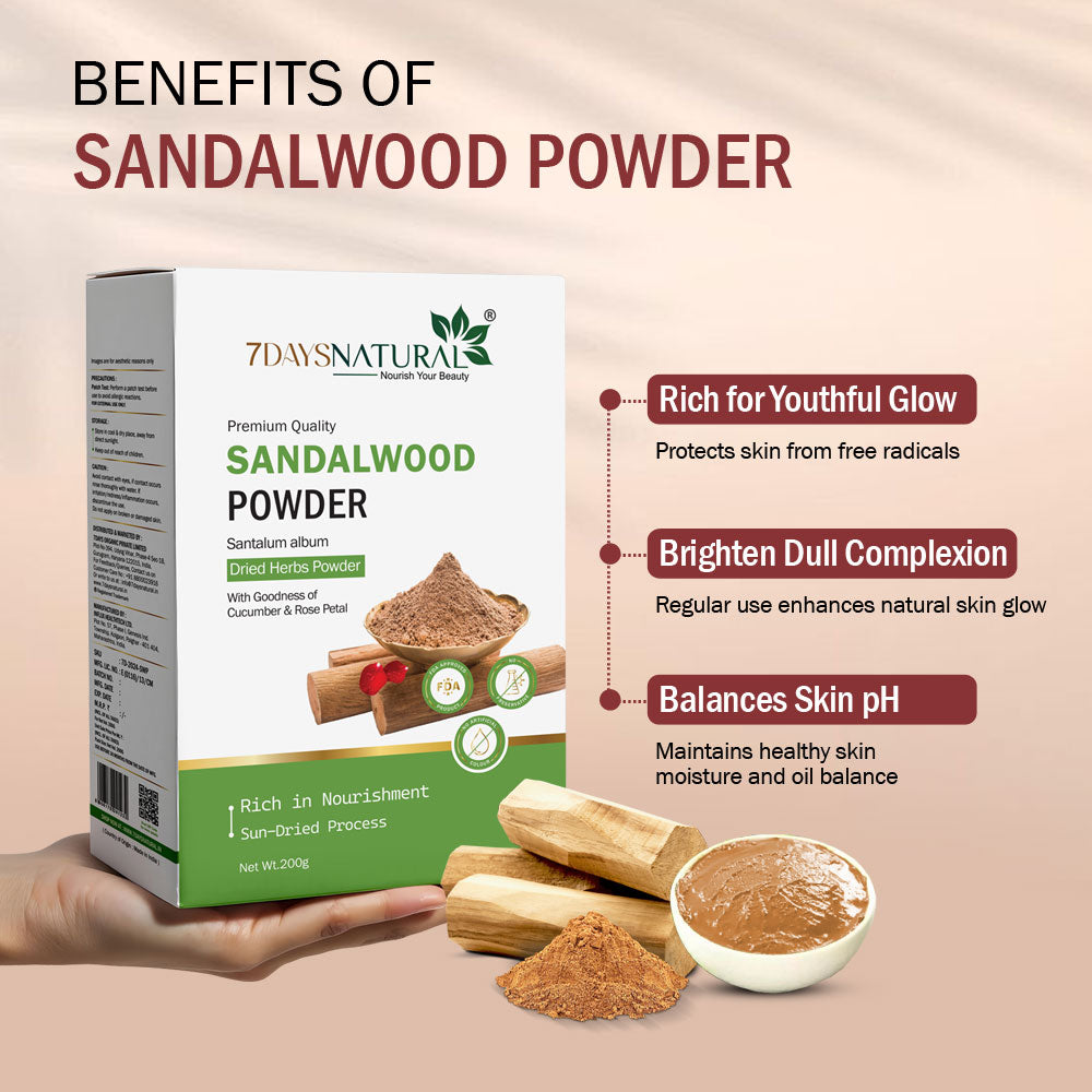 7Days Natural Herbal Sandalwood Face Pack – Sun Dried Ayurvedic Powder with Cucumber & Rose Petal (200 Gm) image 2