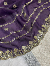 Designer Fandy Satin Silk Saree with 3mm Sequin Embroidery and Cutwork Border