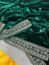 Designer 9000 Velvet Saree with Sequins & Jari Dori Embroidered Lace Border and Waist Belt