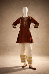 Women Designer 2 Piece Chanderi Suit Set with Lampi Lace Work