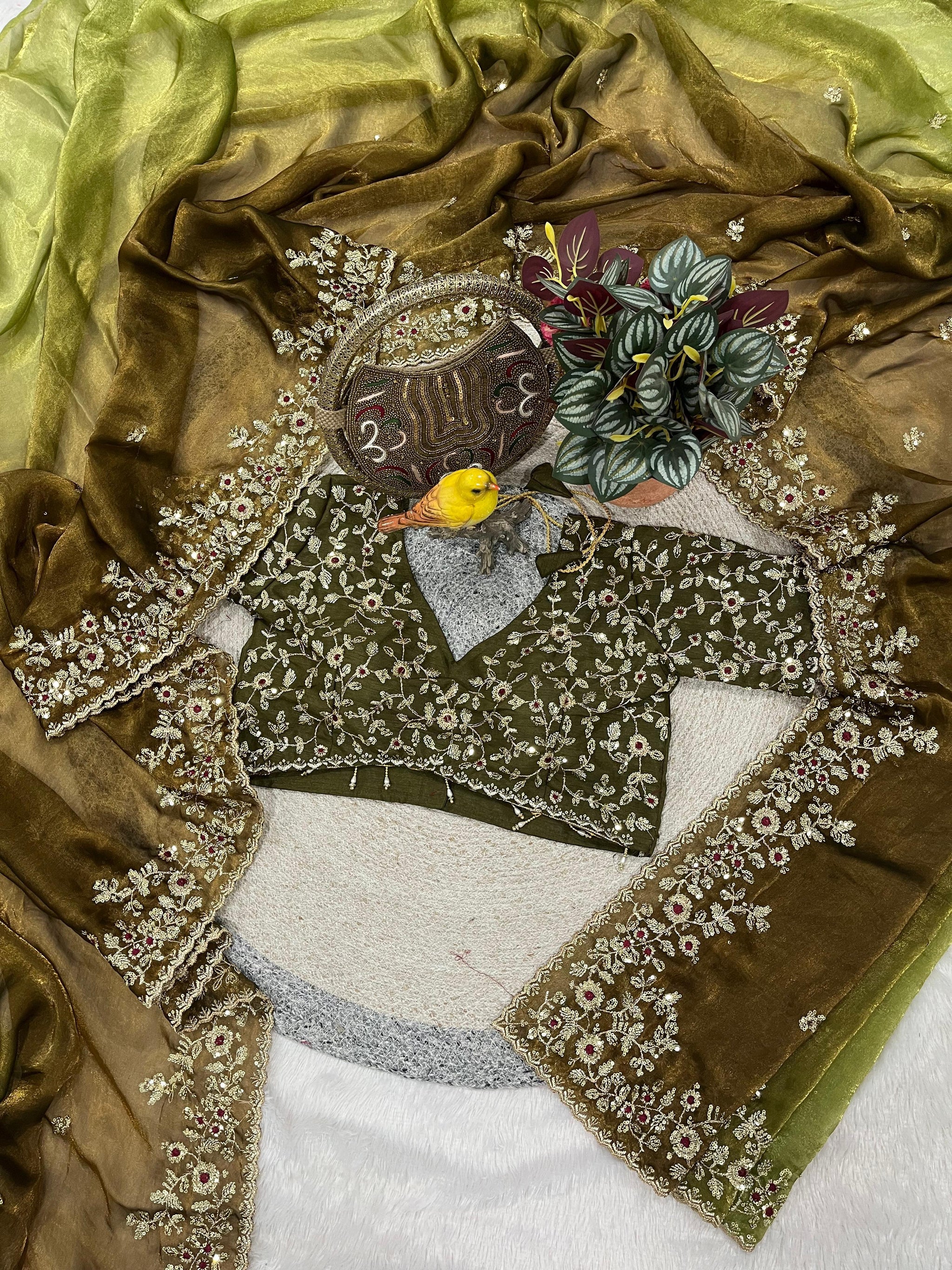 Evergreen Designer Fandy Chiffon Silk Saree with Sequins, Zari Embroidery & Cutwork Border