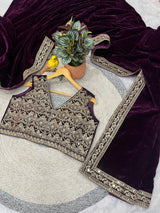 Designer Winter Special Viscose Velvet Embroidered Saree with Stitched Blouse