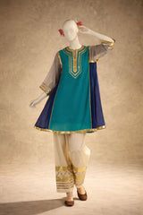 Women Designer 2 Piece Chanderi Suit Set with Lampi Lace Work