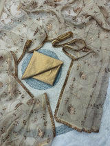 Designer Rose Gold Silk Beads & Sequins Embroidered Saree with Fancy Copper Lace Border and Unstitched Kadwa Silk Blouse