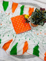 Republic Day Special Pure Cotton Tricolour Printed Saree with Embroidery