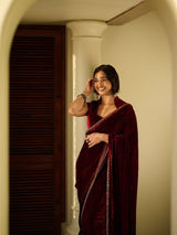 Designer Velvet Winter Saree with Dual Sequin Embroidery
