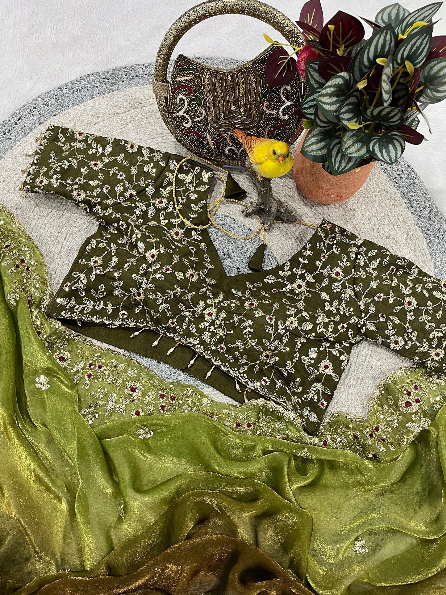 Evergreen Designer Fandy Chiffon Silk Saree with Sequins, Zari Embroidery & Cutwork Border