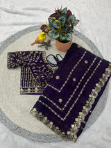 Designer Fandy Satin Silk Saree with 3mm Sequin Embroidery and Cutwork Border