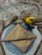 Designer Rose Gold Silk Beads & Sequins Embroidered Saree with Fancy Copper Lace Border and Unstitched Kadwa Silk Blouse