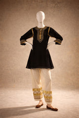 Women Designer 2 Piece Chanderi Suit Set with Lampi Lace Work