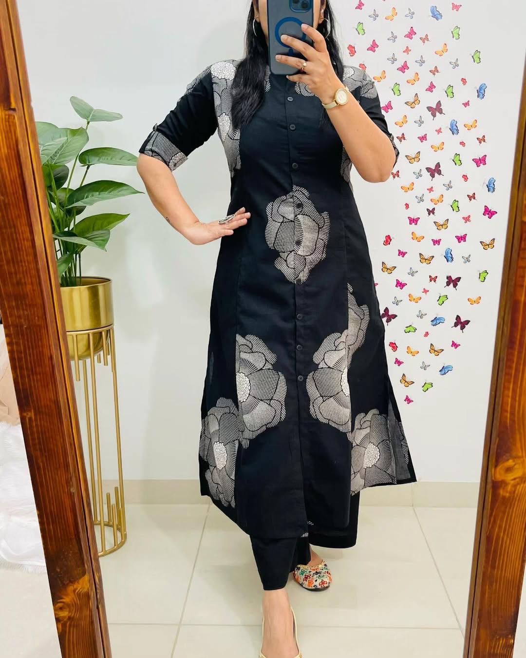 Digital Print A-Line Kurti Co-ord Set with Ankle-Length Pants