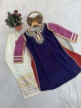 Women Designer 2 Piece Chanderi Suit Set with Lampi Lace Work