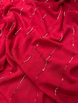 Bollywood Designer Faux Georgette Ruffle Saree with Beads & Sequins Striped Embellishment with Fully Stitched Mono Diamond Silk Blouse