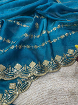Designer Fandy Satin Silk Saree with 3mm Sequin Embroidery and Cutwork Border