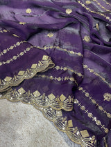 Designer Fandy Satin Silk Saree with 3mm Sequin Embroidery and Cutwork Border
