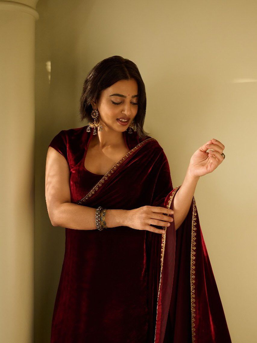 Designer Velvet Winter Saree with Dual Sequin Embroidery