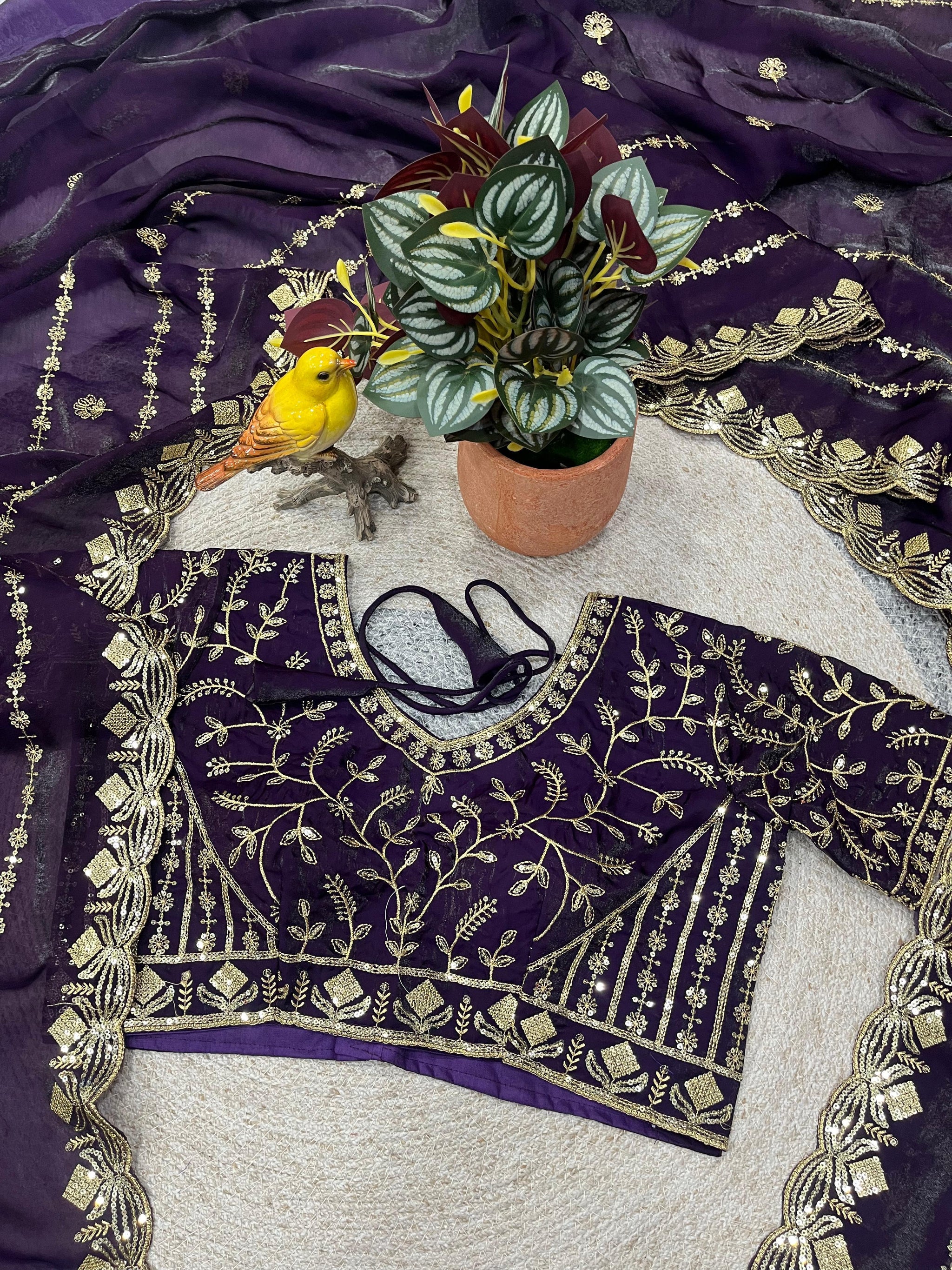 Designer Fandy Satin Silk Saree with 3mm Sequin Embroidery and Cutwork Border