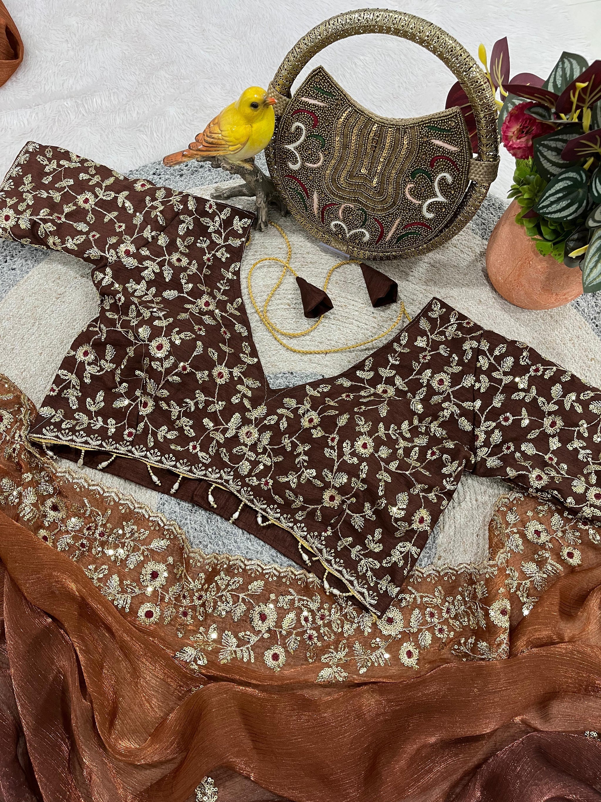 Evergreen Designer Fandy Chiffon Silk Saree with Sequins, Zari Embroidery & Cutwork Border