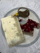 Designer Fandy Satin Silk Saree with Sequins & Jari Embroidery and Cutwork Border with Full-Stitch Blouse