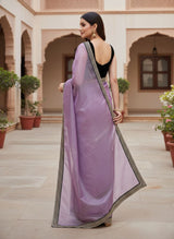 Designer Bollywood Style Soft Twill Net Saree with Sequins & Zari Dori Embroidery and Velvet Lace Border with Unstitched Blouse