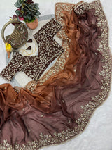 Evergreen Designer Fandy Chiffon Silk Saree with Sequins, Zari Embroidery & Cutwork Border
