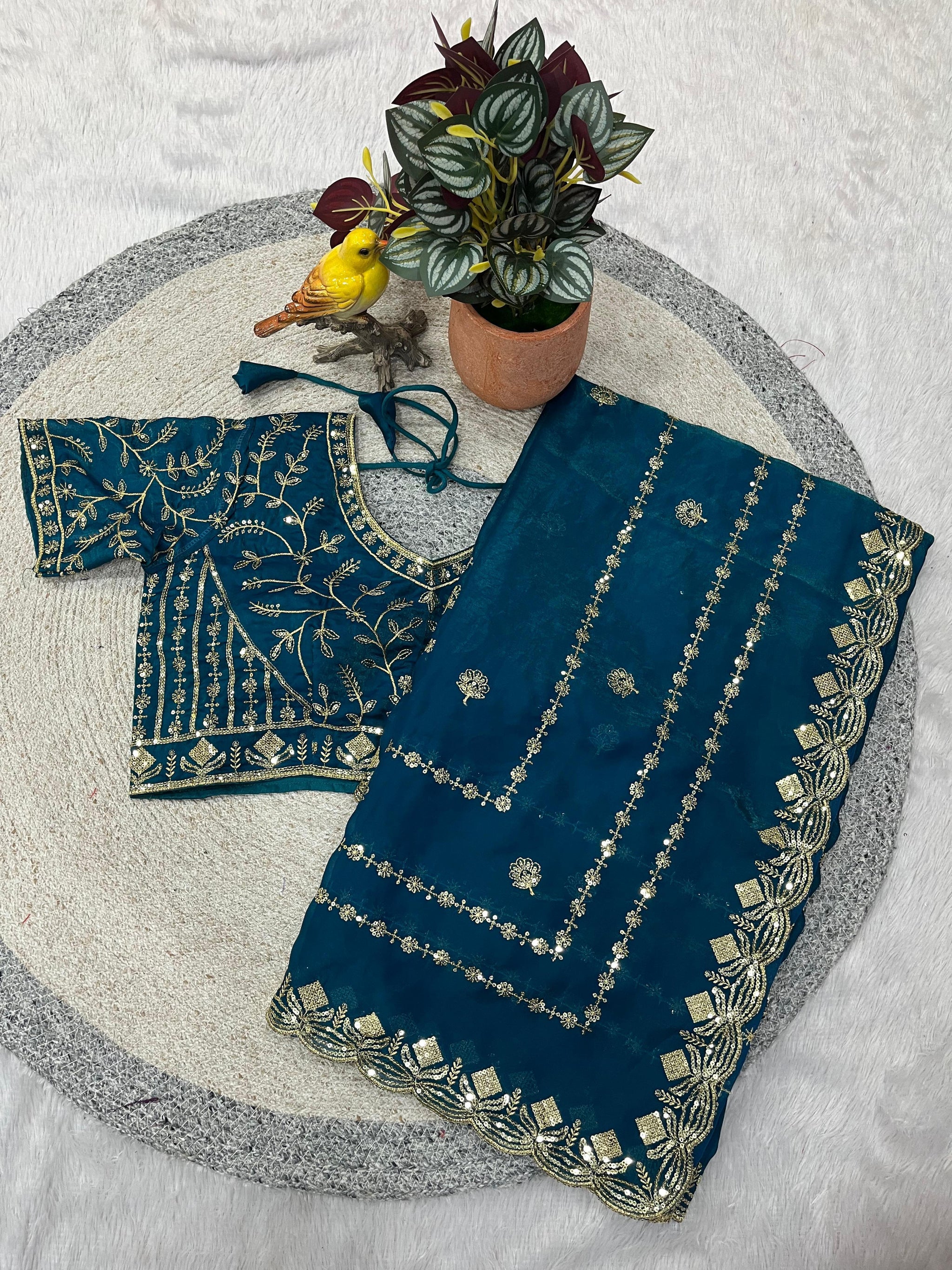 Designer Fandy Satin Silk Saree with 3mm Sequin Embroidery and Cutwork Border