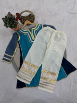 Women Designer 2 Piece Chanderi Suit Set with Lampi Lace Work