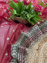 Designer Heavy Banarasi Crush Saree with Sequins &amp; Embroidered Lace Border