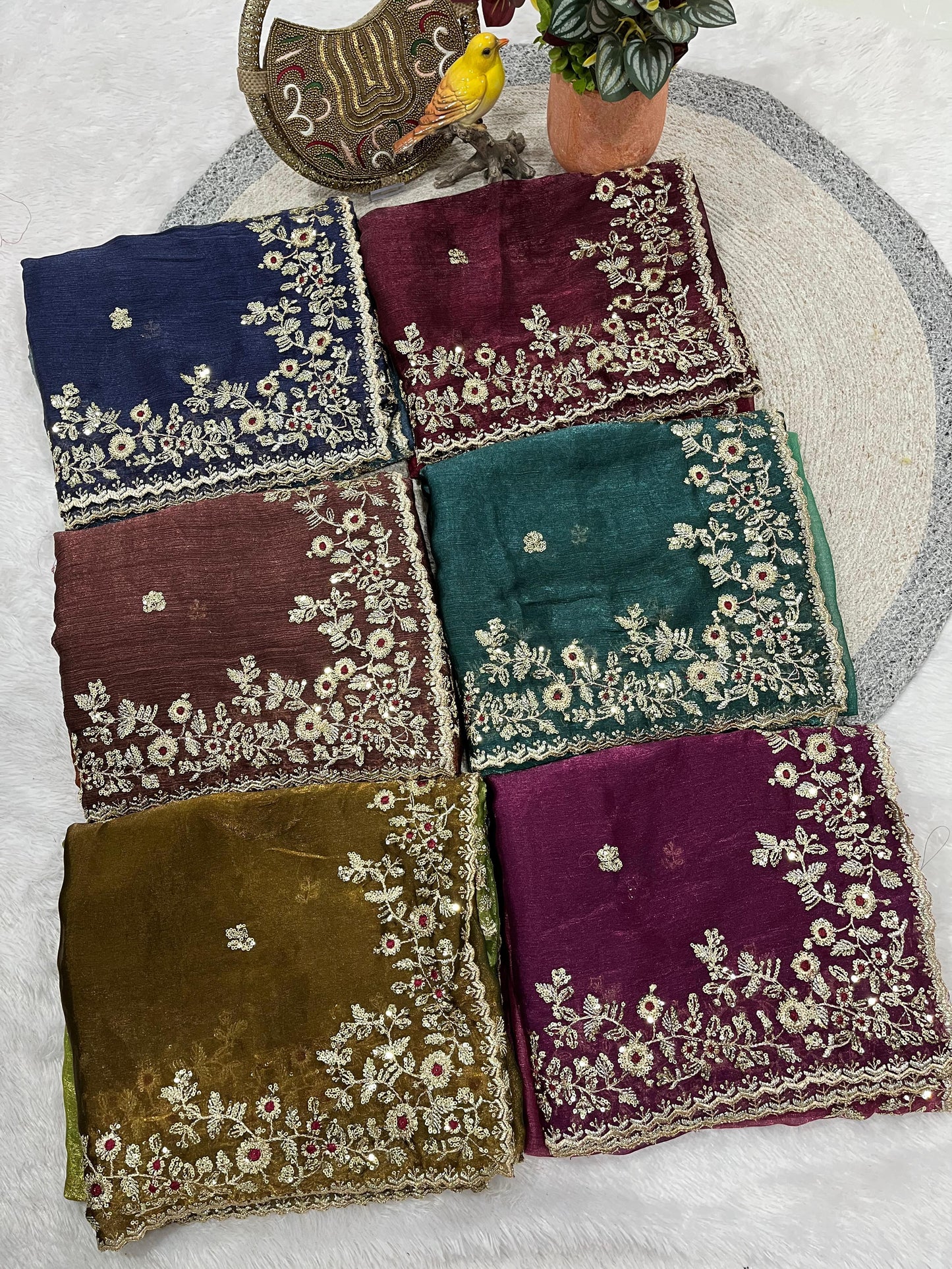 Evergreen Designer Fandy Chiffon Silk Saree with Sequins, Zari Embroidery & Cutwork Border