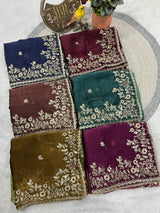 Evergreen Designer Fandy Chiffon Silk Saree with Sequins, Zari Embroidery & Cutwork Border