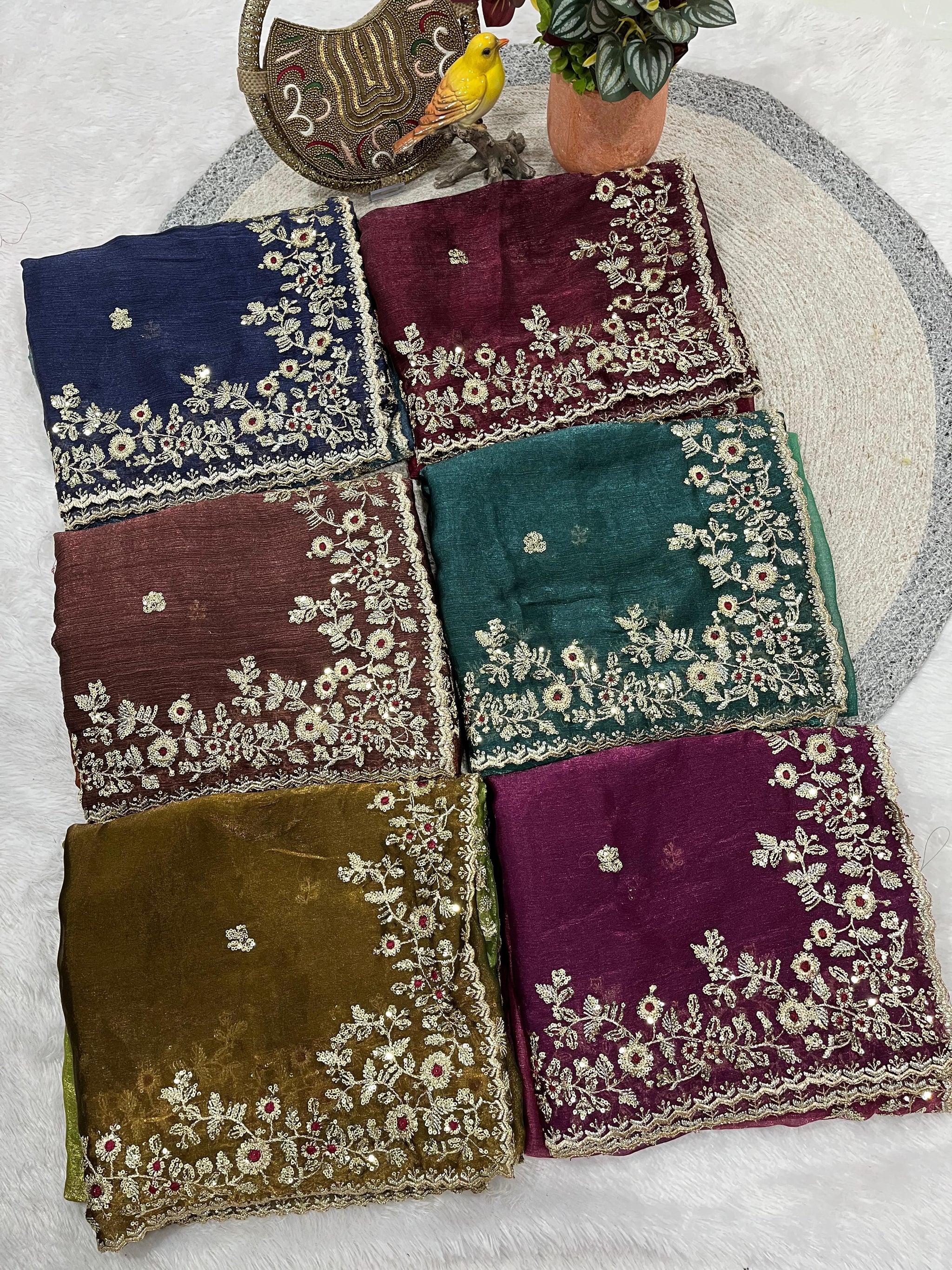 Evergreen Designer Fandy Chiffon Silk Saree with Sequins, Zari Embroidery & Cutwork Border