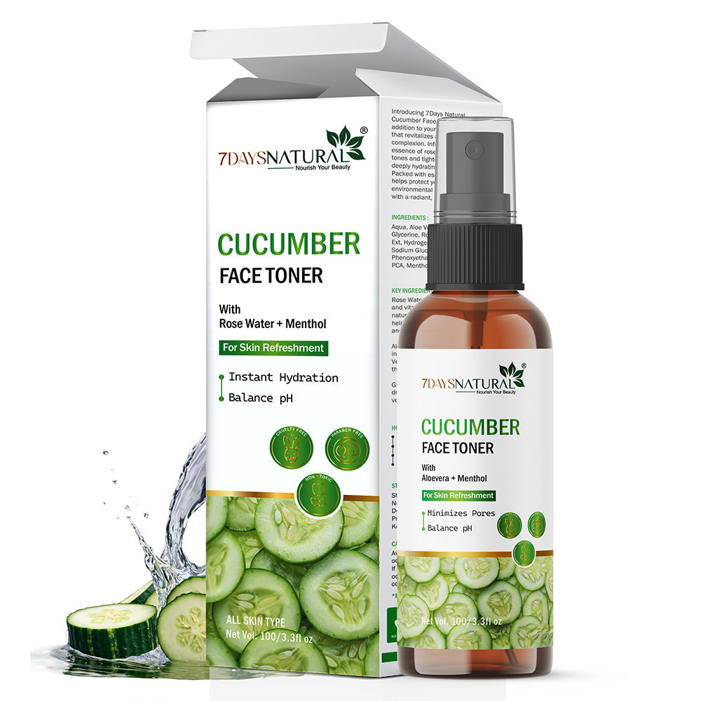 7Days Natural Cucumber Face Toner with Rose Water and Menthol, pH Balancing, Instant Hydration,100g image 0