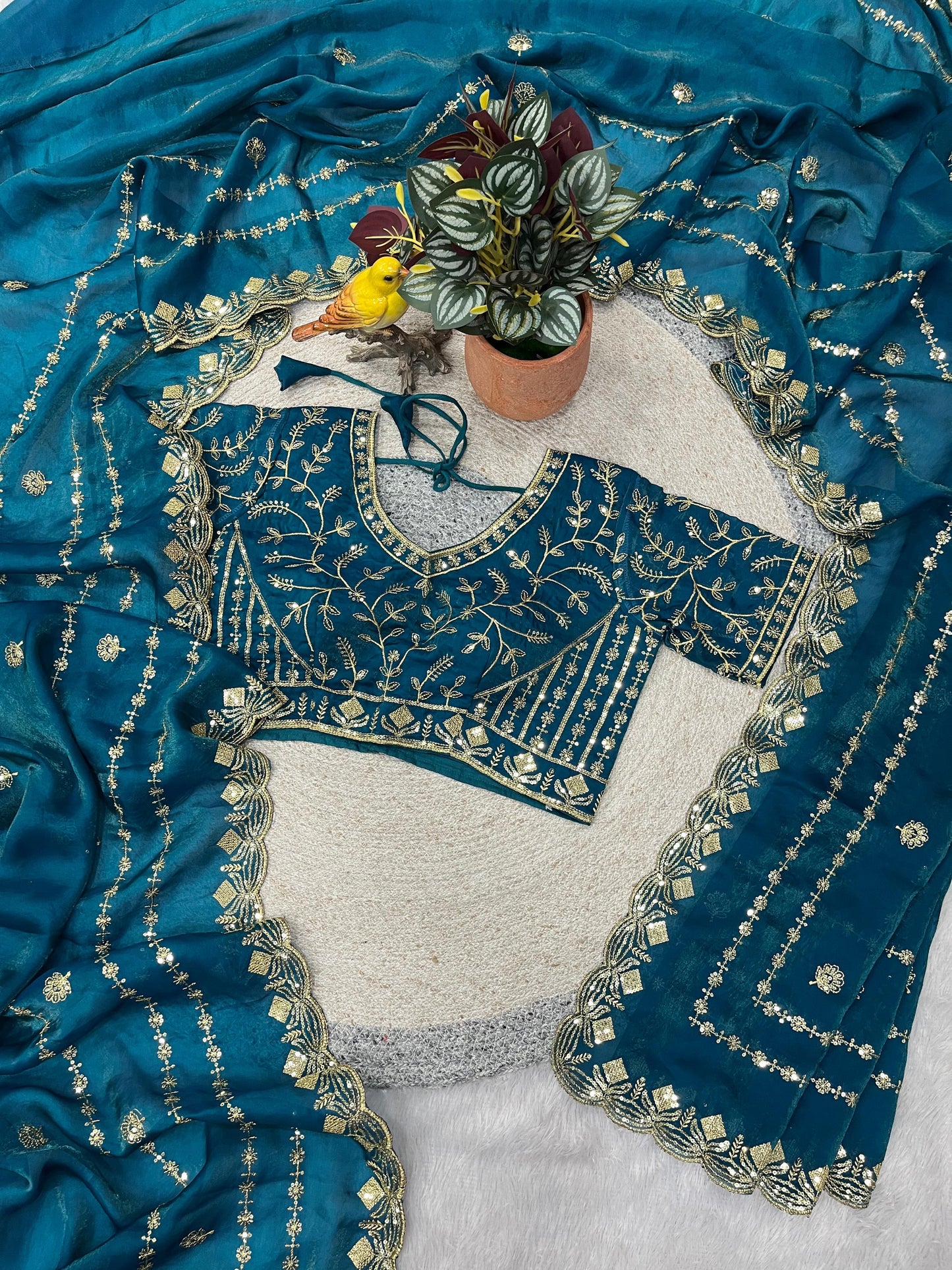 Designer Fandy Satin Silk Saree with 3mm Sequin Embroidery and Cutwork Border