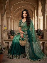 Evergreen Designer Fandy Chiffon Silk Saree with Sequins, Zari Embroidery & Cutwork Border