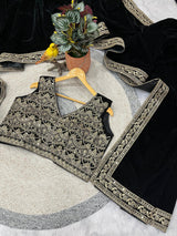 Designer Winter Special Viscose Velvet Embroidered Saree with Stitched Blouse