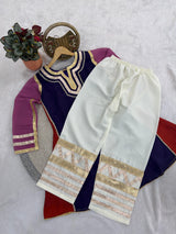 Women Designer 2 Piece Chanderi Suit Set with Lampi Lace Work