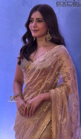 Designer Rose Gold Silk Beads & Sequins Embroidered Saree with Fancy Copper Lace Border and Unstitched Kadwa Silk Blouse