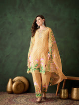 Yellow Pichwai Print Kurta Palazzo With Dupatta - Elganza
