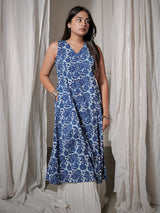 Blue Pure Cotton Floral Printed A-line Kurta