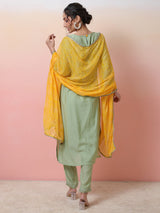 Pastel Green Embroidered Kurta Pant With Dupatta - Elganza