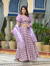 Mauve Embroidered Lehenga Choli With Dupatta