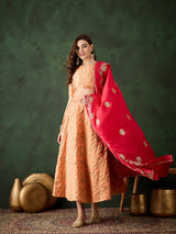 Peach Jacquard Lehenga Choli With Dupatta - Elganza