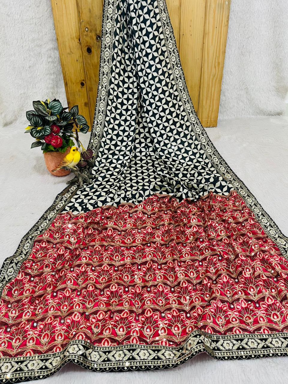 Premium Classic Designer Soft Chinon Silk Saree