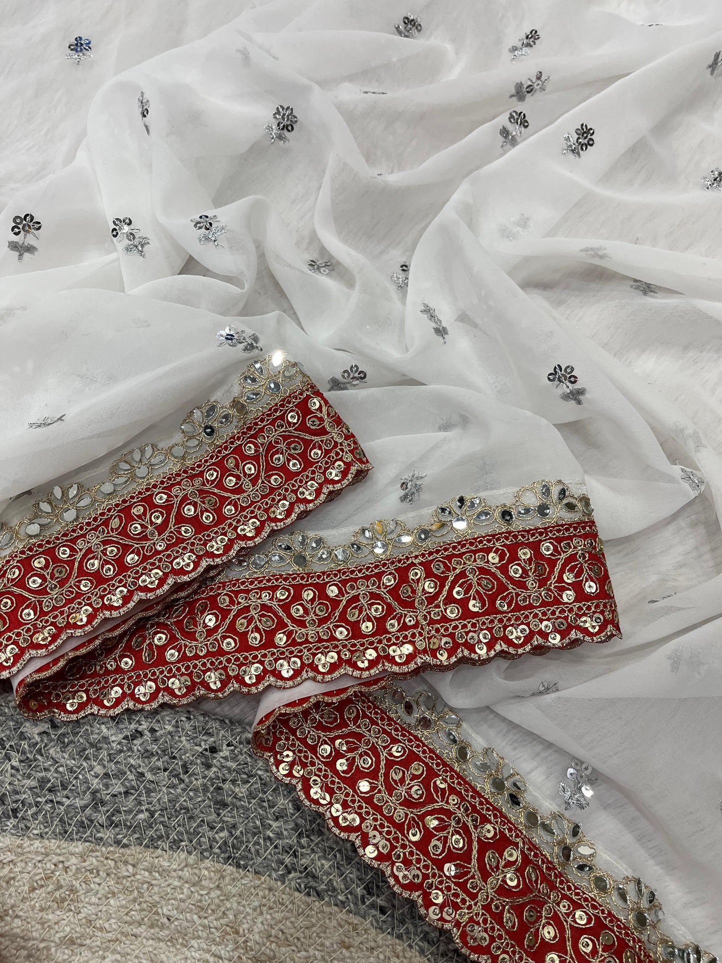 Designer Faux Georgette Saree with 5mm Sequin & Mirror Embroidery and Diamond Silk Blouse